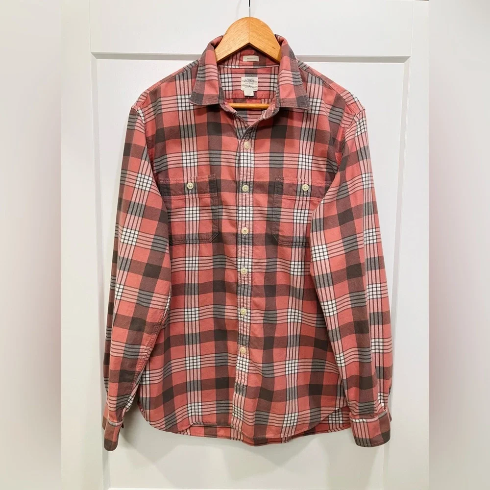 J Crew Tailored Fit Plaid Flannel Shirt - Men’s Large | Pink/Coral